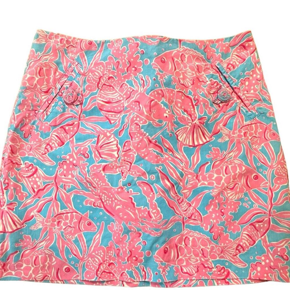 Lilly Pulitzer Mini Skort Size 2 Pink Blue Sea Life Print Skirt Shorts Resort Pr